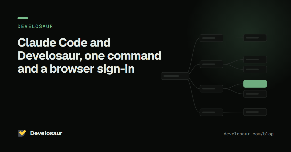 Claude Code and Develosaur, one command and a browser sign-in